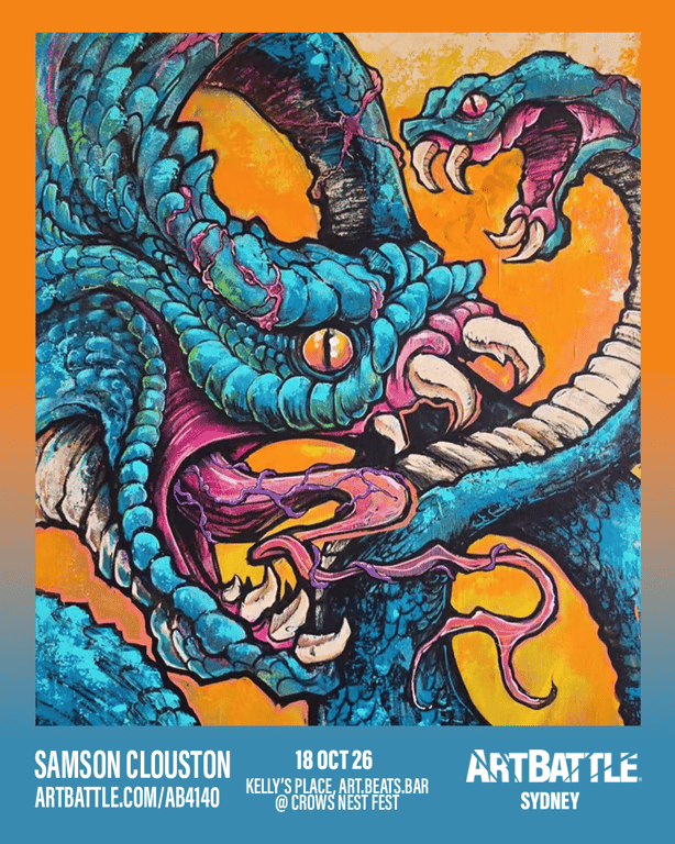Promotional asset for Art Battle Sydney on October 18, 2026: ab4140_samson clouston.png.