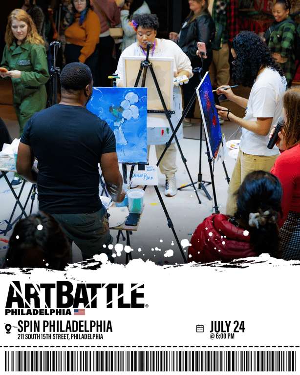 Promotional asset for Art Battle Philadelphia on July 24, 2026: ab4089_ads_barcode.png.