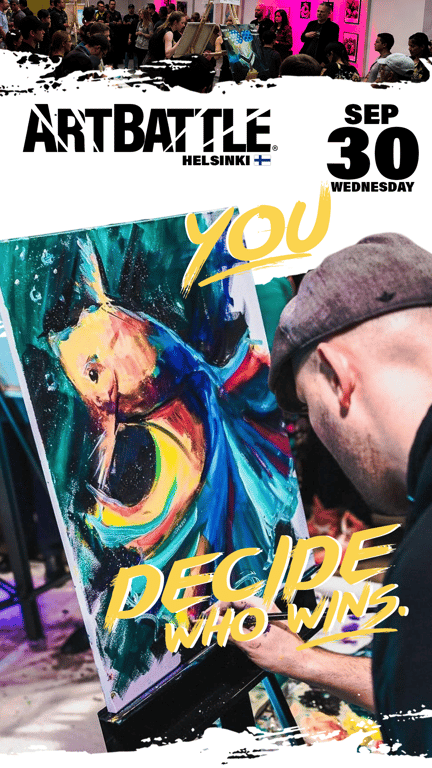 Promotional asset for Art Battle Helsinki on September 30, 2026: ab4131_ads_9-16.png.