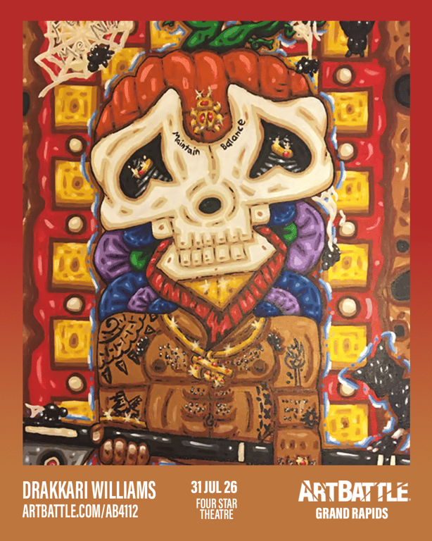Promotional asset for Art Battle Grand Rapids on July 31, 2026: ab4112_drakkari williams.png.