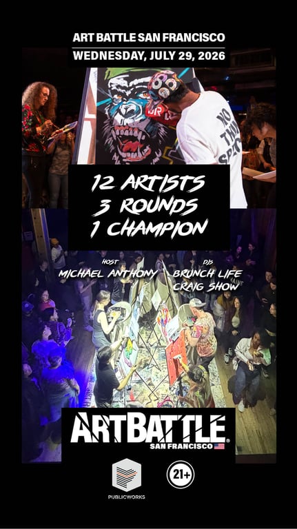 Promotional asset for Art Battle San Francisco on July 29, 2026: AB4107 - San Francisco - 29JULY2026A4.jpg.