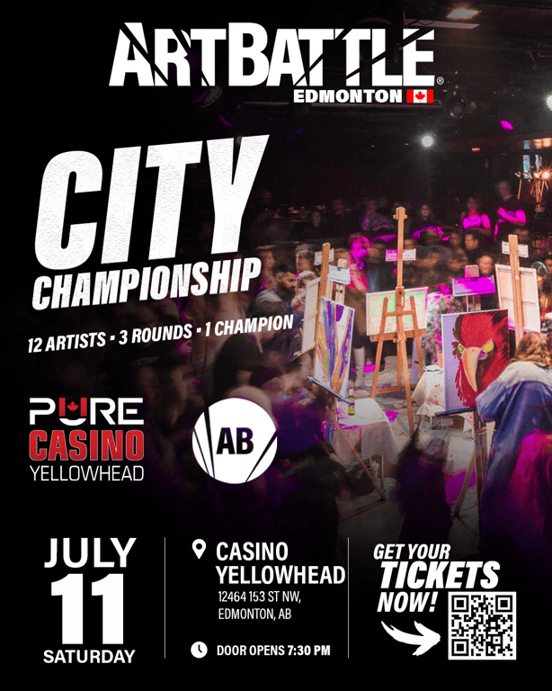 Promotional asset for Art Battle Edmonton on July 11, 2026: ab3099 - Edmonton City Championship - 1350x1080.png.