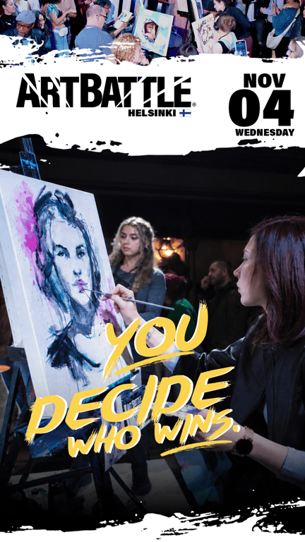 Promotional asset for Art Battle Helsinki on November 4, 2026: ab4142_ads_9-16.png.