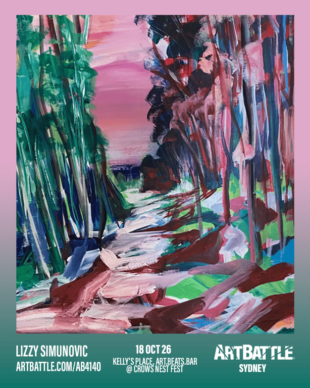 Promotional asset for Art Battle Sydney on October 18, 2026: ab4140_lizzy simunovic.png.
