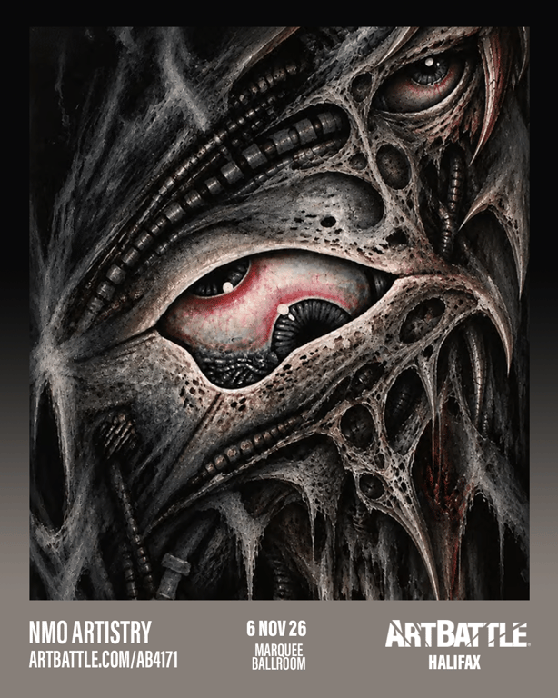 Promotional asset for Art Battle Halifax on November 6, 2026: ab4171_nmo artistry.png.