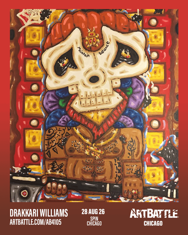 Promotional asset for Art Battle Chicago on August 28, 2026: ab4105_drakkari williams.png.