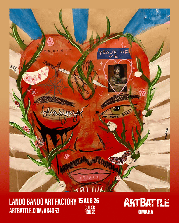 Promotional asset for Art Battle Omaha on August 15, 2026: ab4063_lando bando art.png.