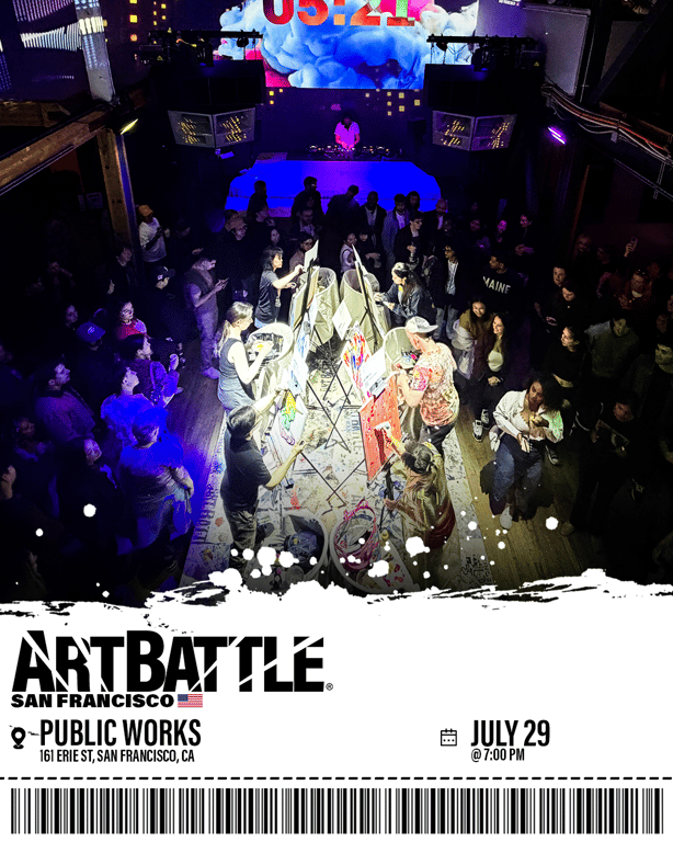 Promotional asset for Art Battle San Francisco on July 29, 2026: ab4107_ads_barcode.png.