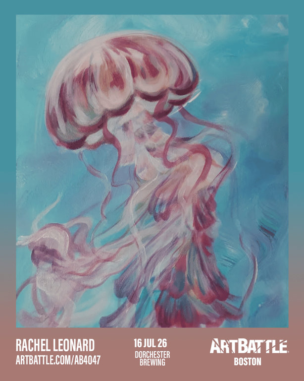 Promotional asset for Art Battle Boston on July 16, 2026: ab4047_rachel leonard.png.