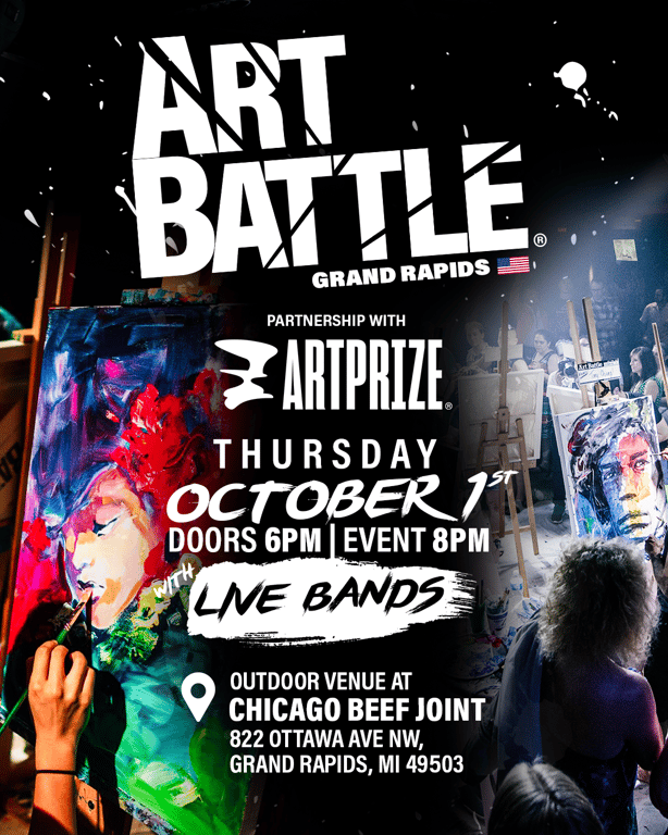 Promotional asset for Art Battle Grand Rapids on October 1, 2026: AB4101 - Grand Rapids x ArtPrize 01OCT2026 - 1080x1350.png.