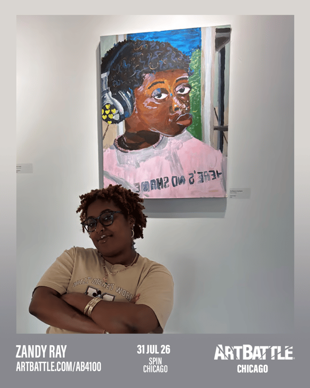 Promotional asset for Art Battle Chicago on July 31, 2026: ab4100_zandy ray.png.