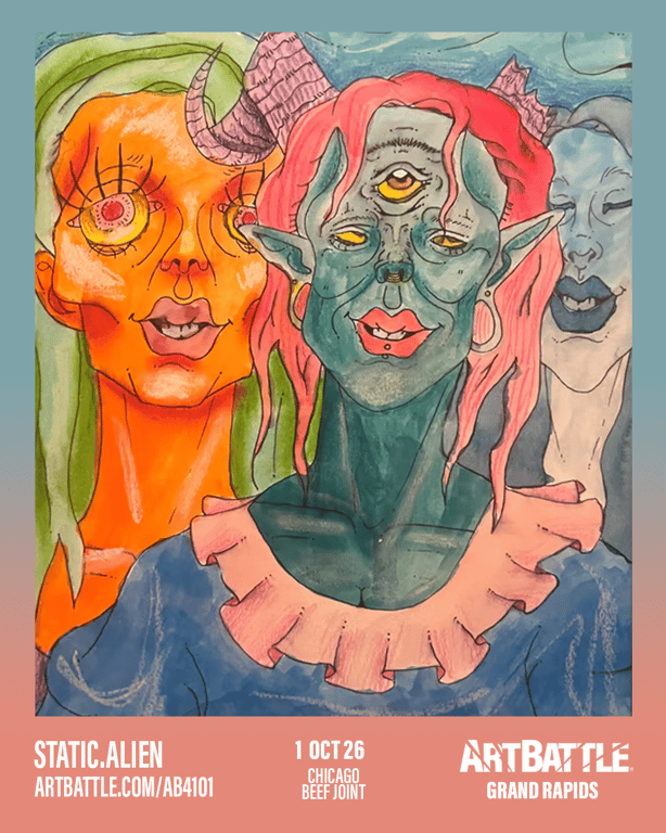 Promotional asset for Art Battle Grand Rapids on October 1, 2026: ab4101_static alien.png.