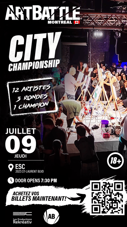 Promotional asset for Art Battle Montreal on July 9, 2026: ab4108 - Montreal City Championship - 1080x1920.png.