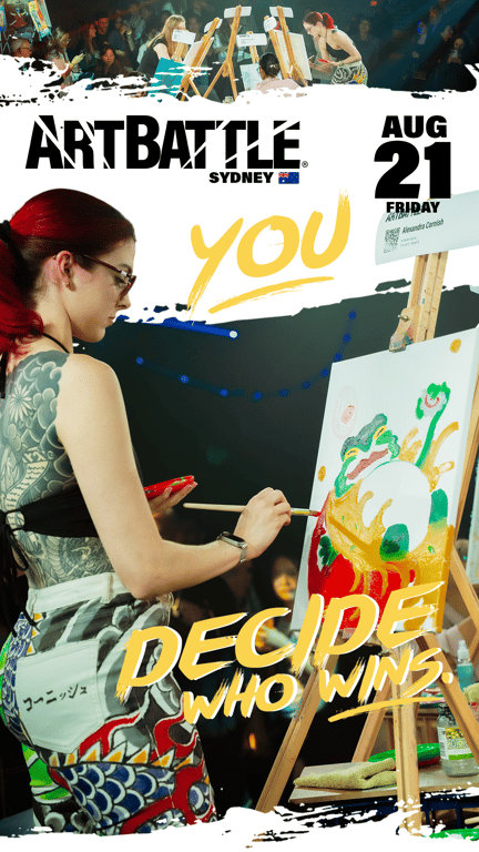 Promotional asset for Art Battle Sydney on August 21, 2026: ab4037_ads_9-16.png.