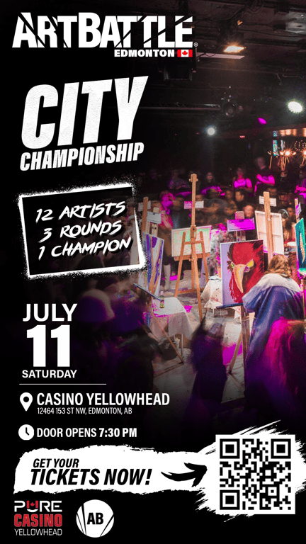 Promotional asset for Art Battle Edmonton on July 11, 2026: ab3099 - Edmonton City Championship - 1080x1920.png.