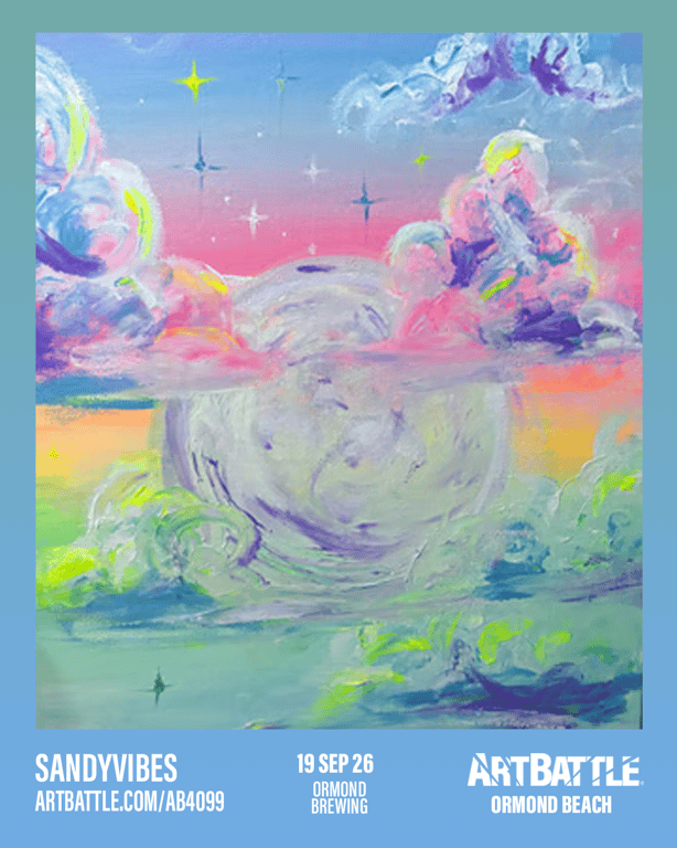 Promotional asset for Art Battle Ormond Beach on September 19, 2026: ab4099_sandyvibes.png.