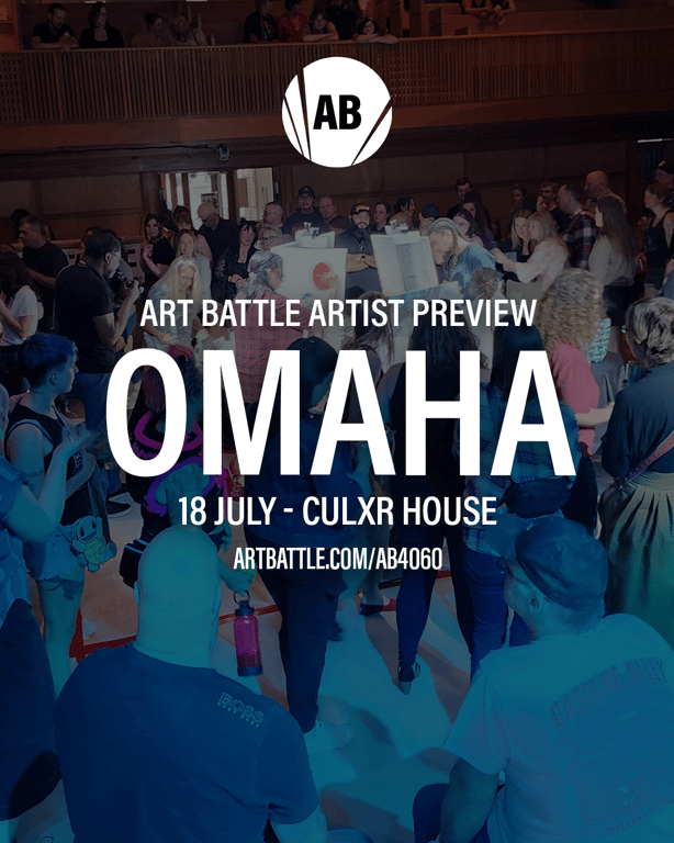 Promotional asset for Art Battle Omaha on July 18, 2026: ab4060_artists_preview.png.