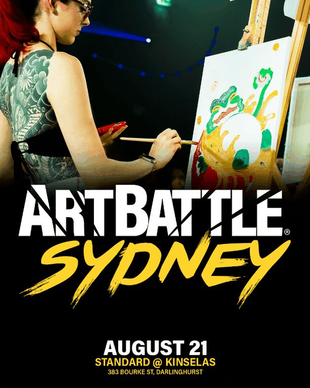 Promotional asset for Art Battle Sydney on August 21, 2026: ab4037_ads_slide.gif.