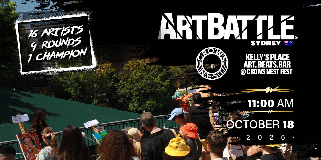 Promotional asset for Art Battle Sydney on October 18, 2026: AB4140 - Sydney x Crows Nest - 18OCT2026A3.jpg.