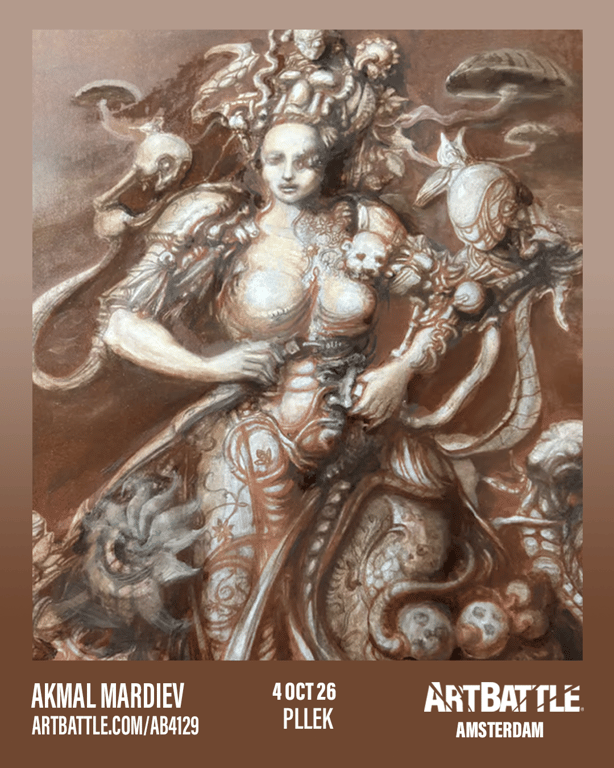 Promotional asset for Art Battle Amsterdam on October 4, 2026: ab4129_akmal mardiev.png.