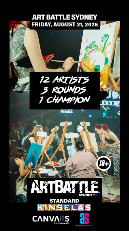 Promotional asset for Art Battle Sydney on August 21, 2026: AB4037 - Sydney - 21AUG2026_w_sponsors_A4.jpg.