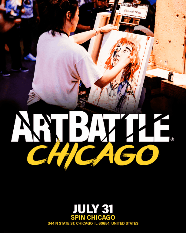 Promotional asset for Art Battle Chicago on July 31, 2026: ab4100_ad_slides.gif.