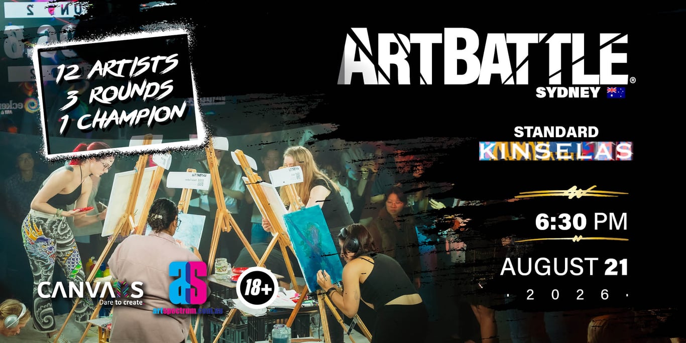 Promotional asset for Art Battle Sydney on August 21, 2026: AB4037 - Sydney - 21AUG2026_w_sponsors_A3.jpg.