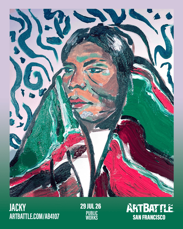 Promotional asset for Art Battle San Francisco on July 29, 2026: ab4107_jacky.png.