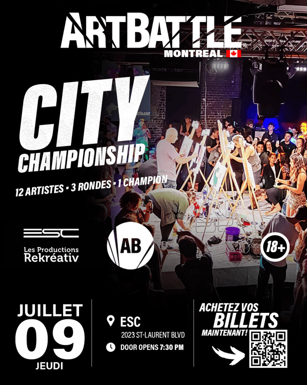Promotional asset for Art Battle Montreal on July 9, 2026: ab4108 - Montreal City Championship - 1350x1080.png.