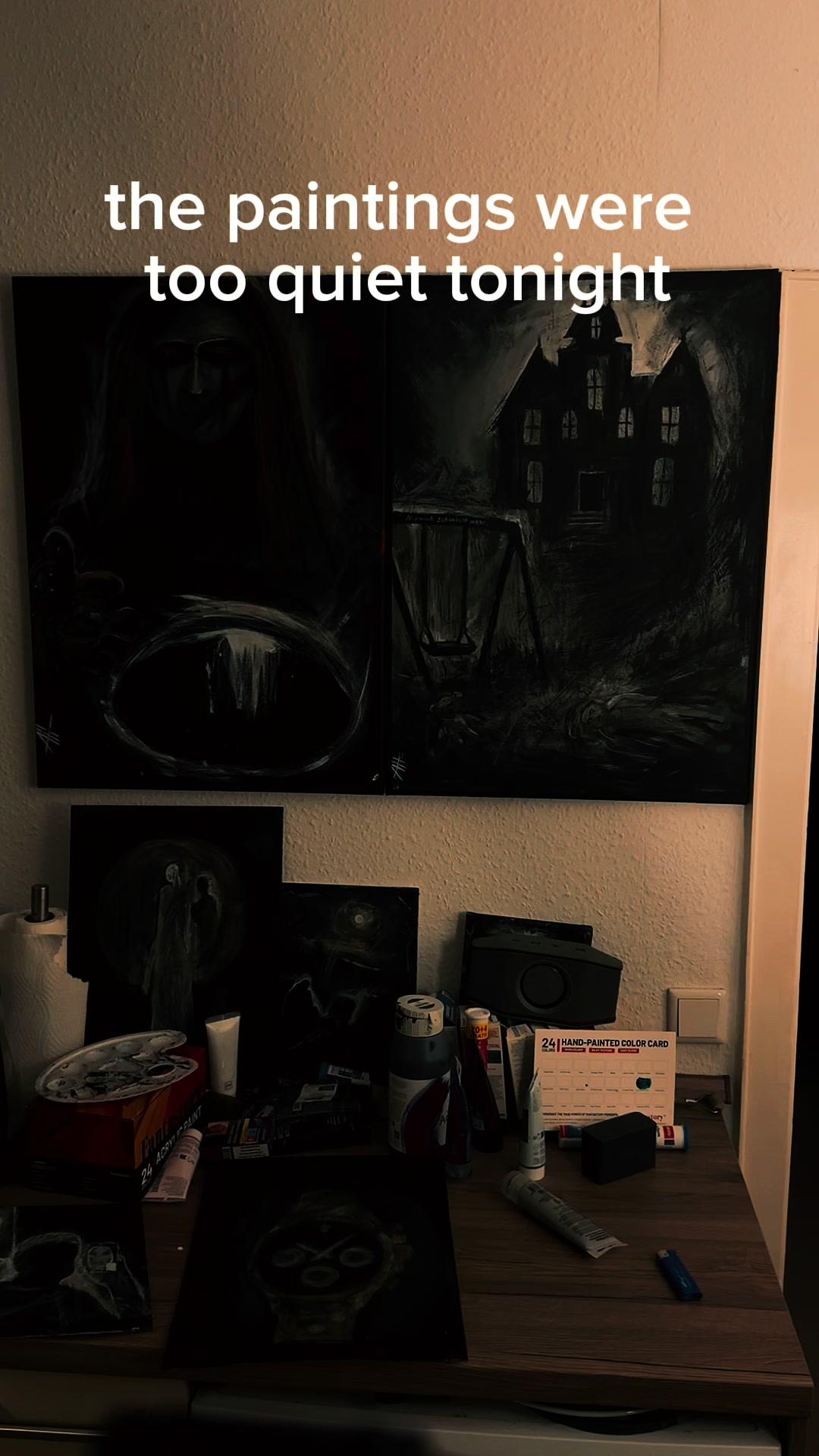 the paintings were too quiet tonight. #nightvibes #arttok #malerei #noir #artista