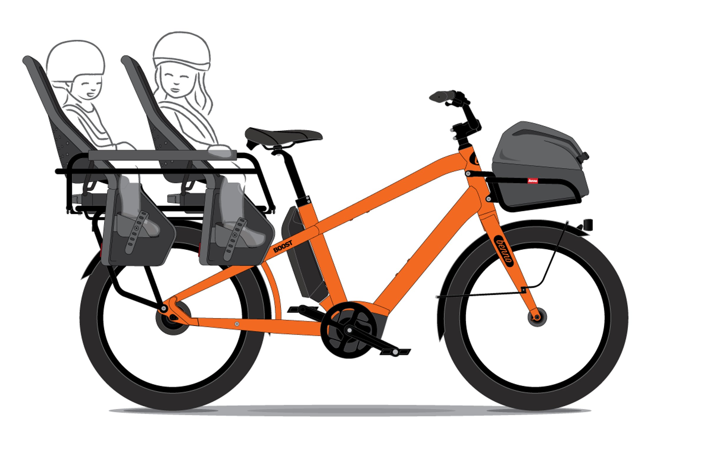 Oransje Benno Boost 10D CX500 EVO5 med barneseter bak.