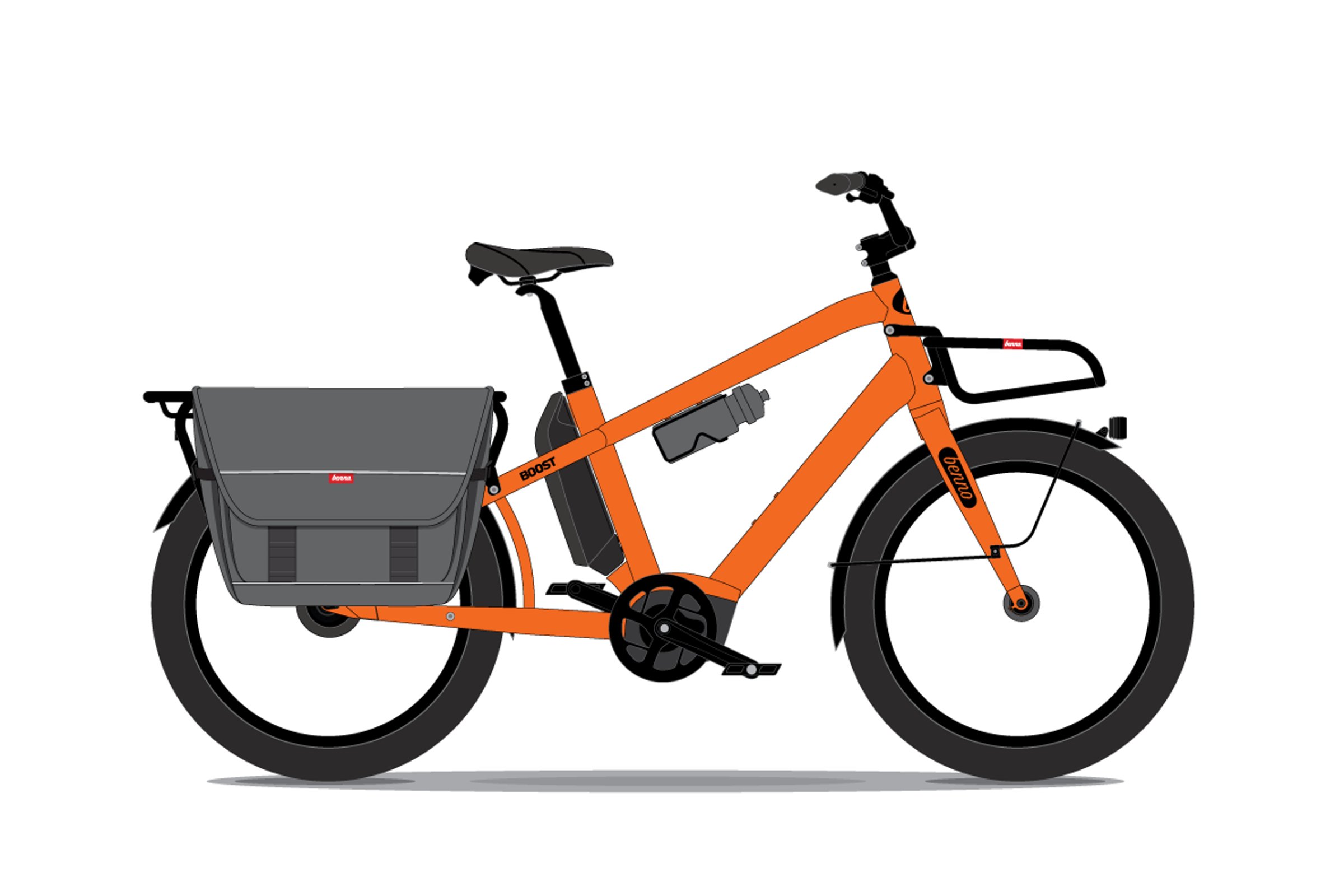 Oransje Benno Boost 10D CX500 fra siden med bagasjebærer.