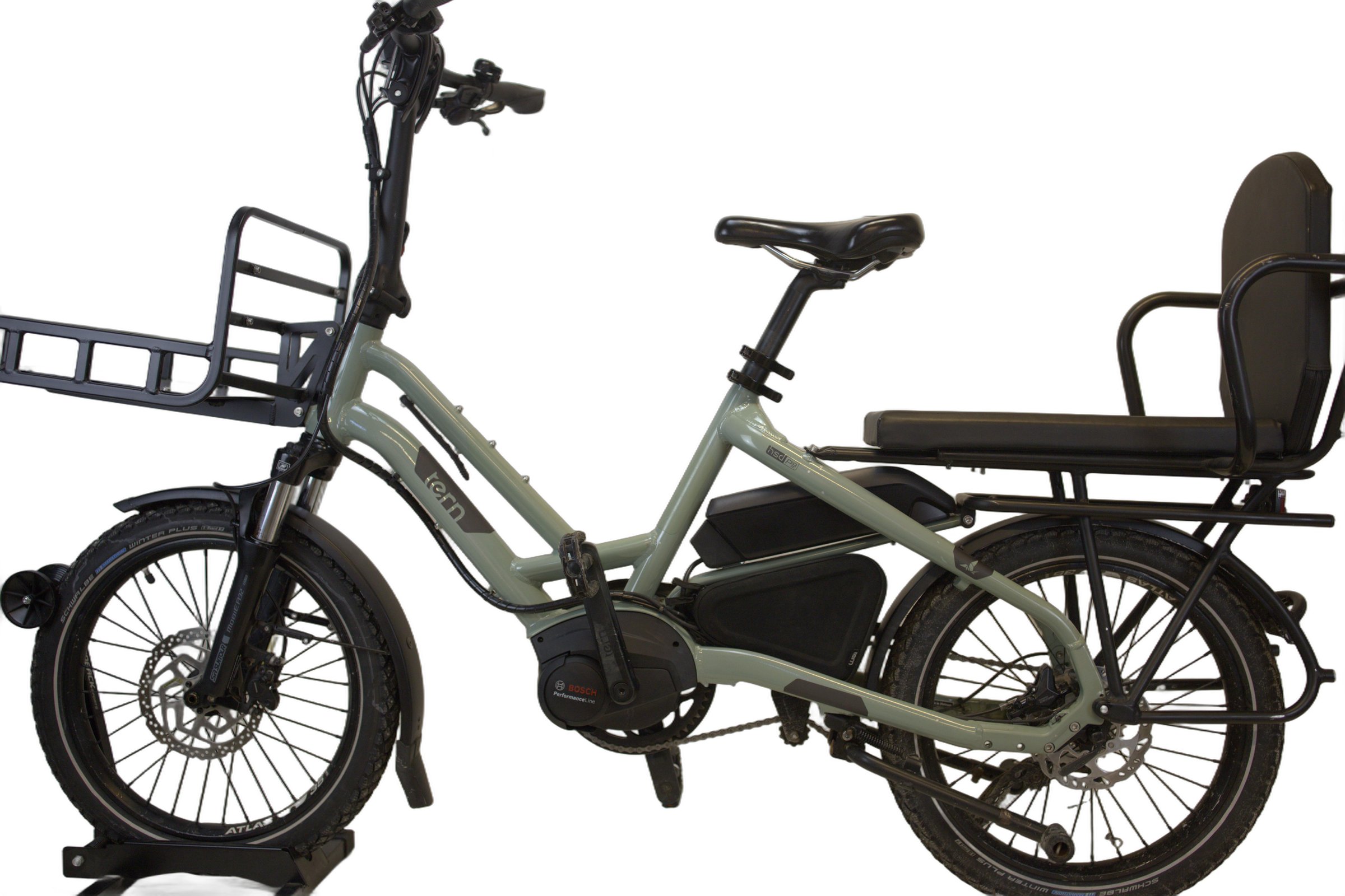 Tern HSD P9 performance med vinterdekk, frontbærer og sittepute