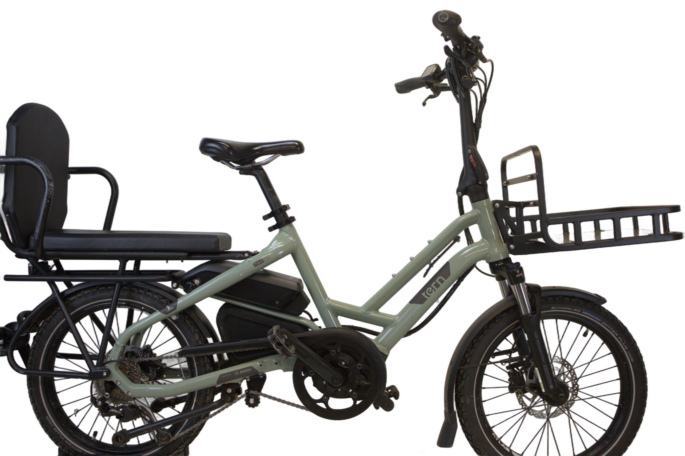 Tern HSD P9 performance med vinterdekk, frontbærer og sittepute