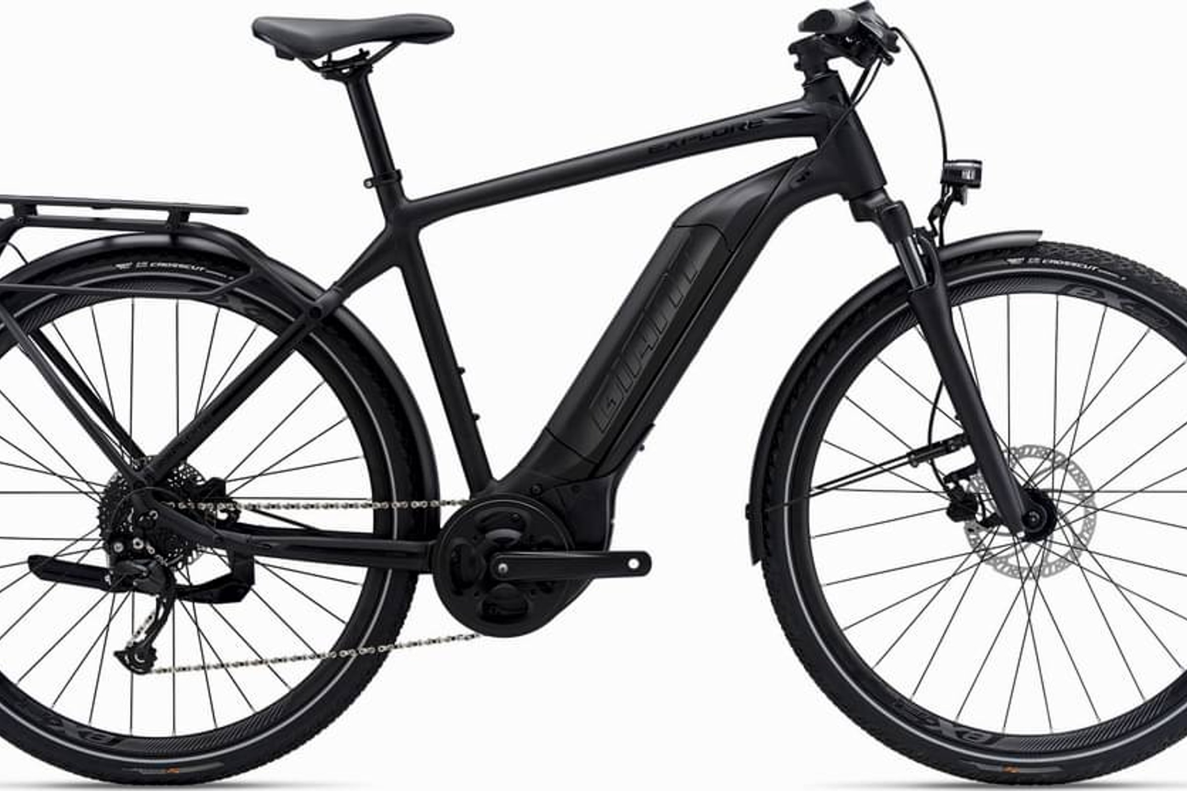 Svart Giant Explore E+ 3 GTS elsykkel fra siden.