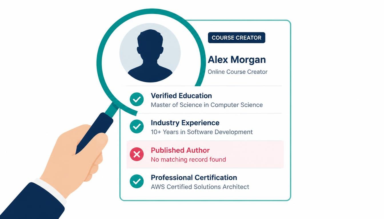 How to verify course creator credentials by checking claims against independent evidence