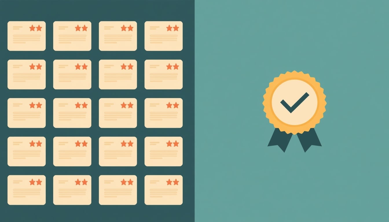 Sales page testimonials versus a single independently verified student review badge