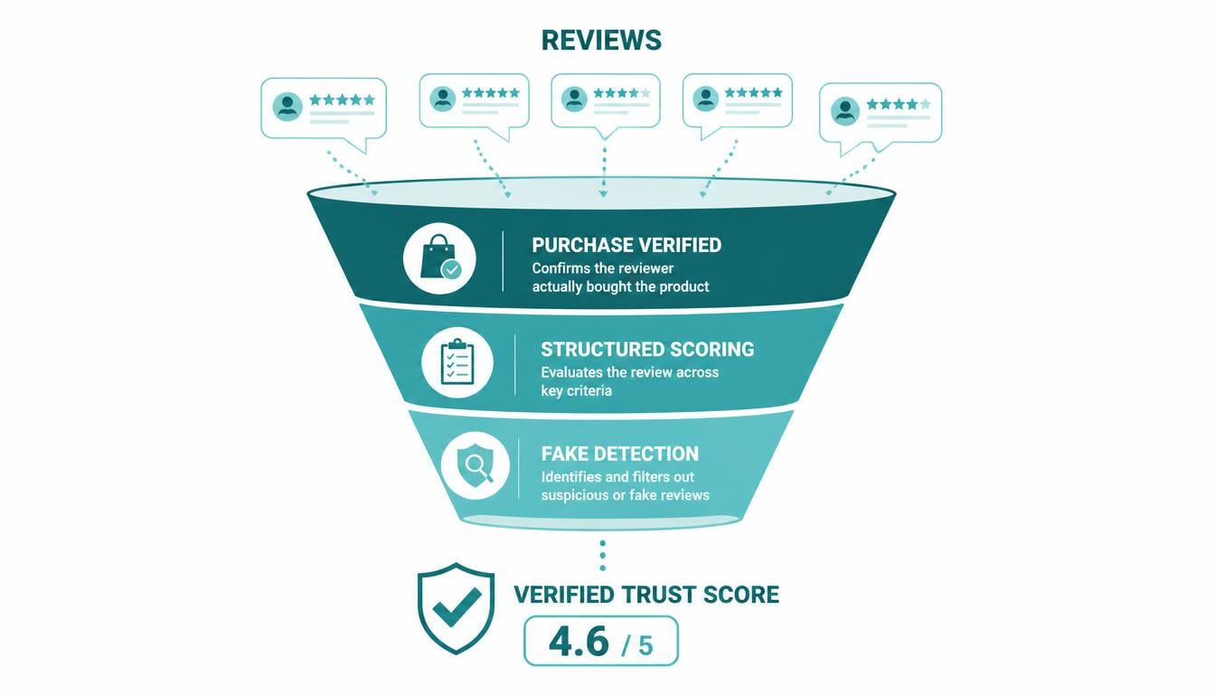 How AllPros verifies and scores online course reviews through a multi-step process