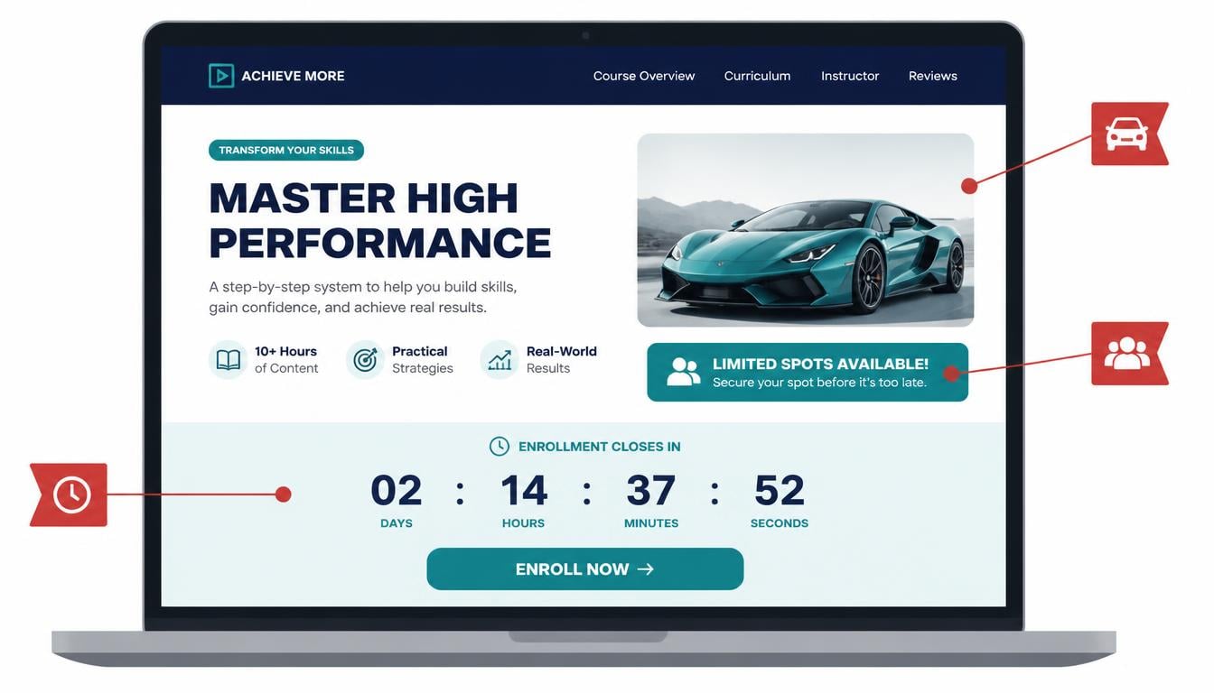 Red flags online course creator sales pages often use, including fake urgency and lifestyle marketing