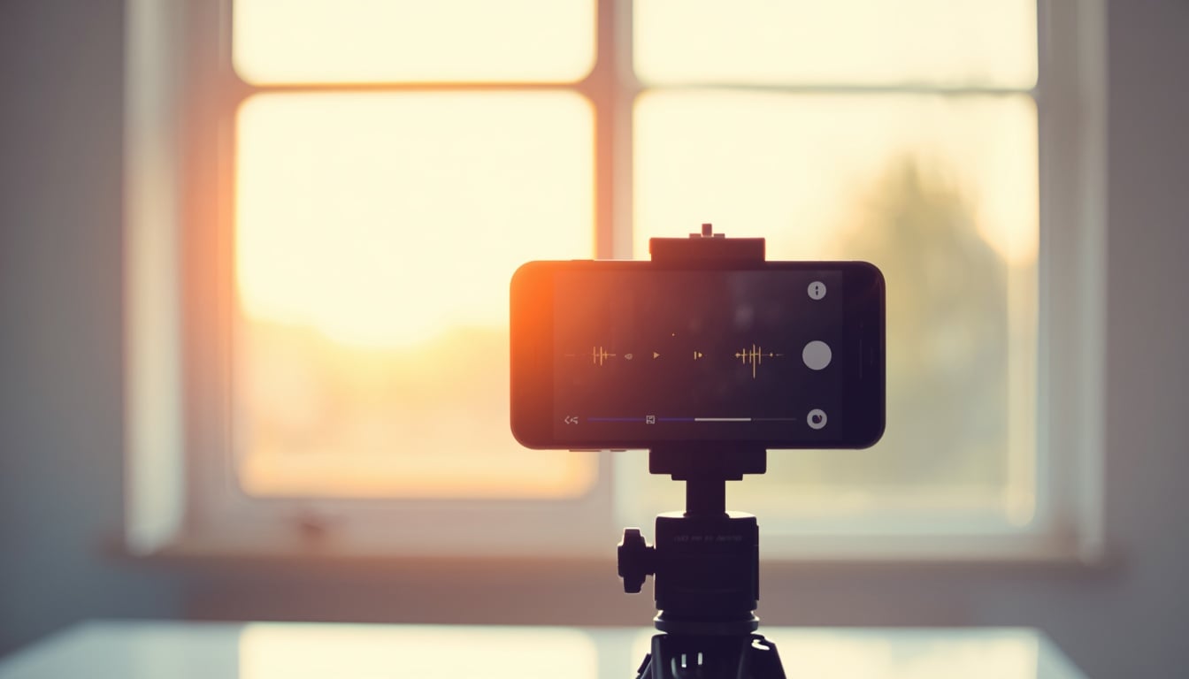 Beginner setting up a phone near natural light to start learning content creation