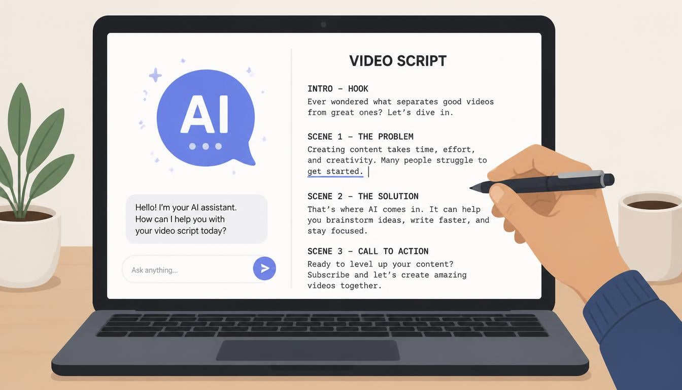 Illustration of using AI tools for content creation while editing the script by hand to keep a personal voice