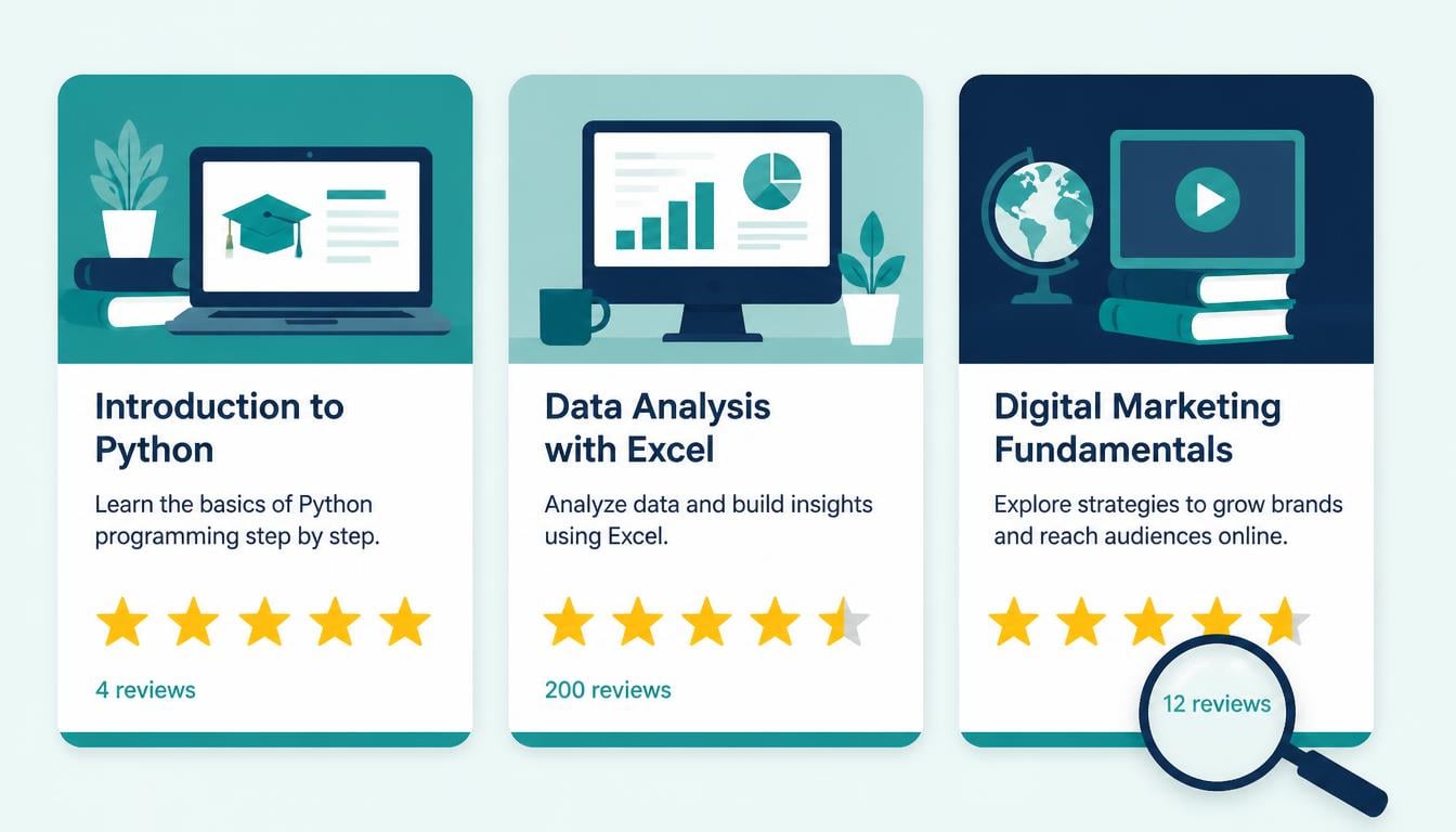 Online course ratings comparison showing why the number of verified reviews matters more than the star rating