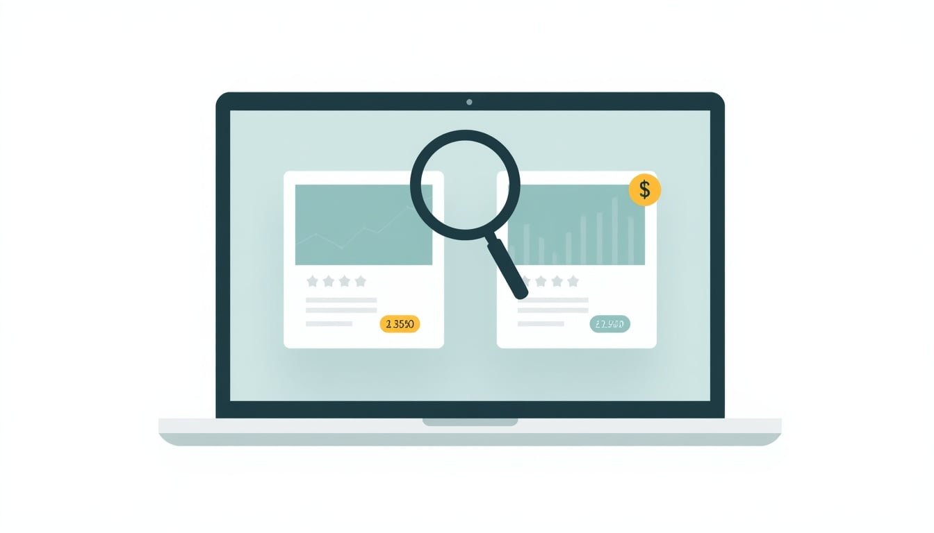 Comparing two online courses side by side using ratings, pricing, and student data on a laptop screen