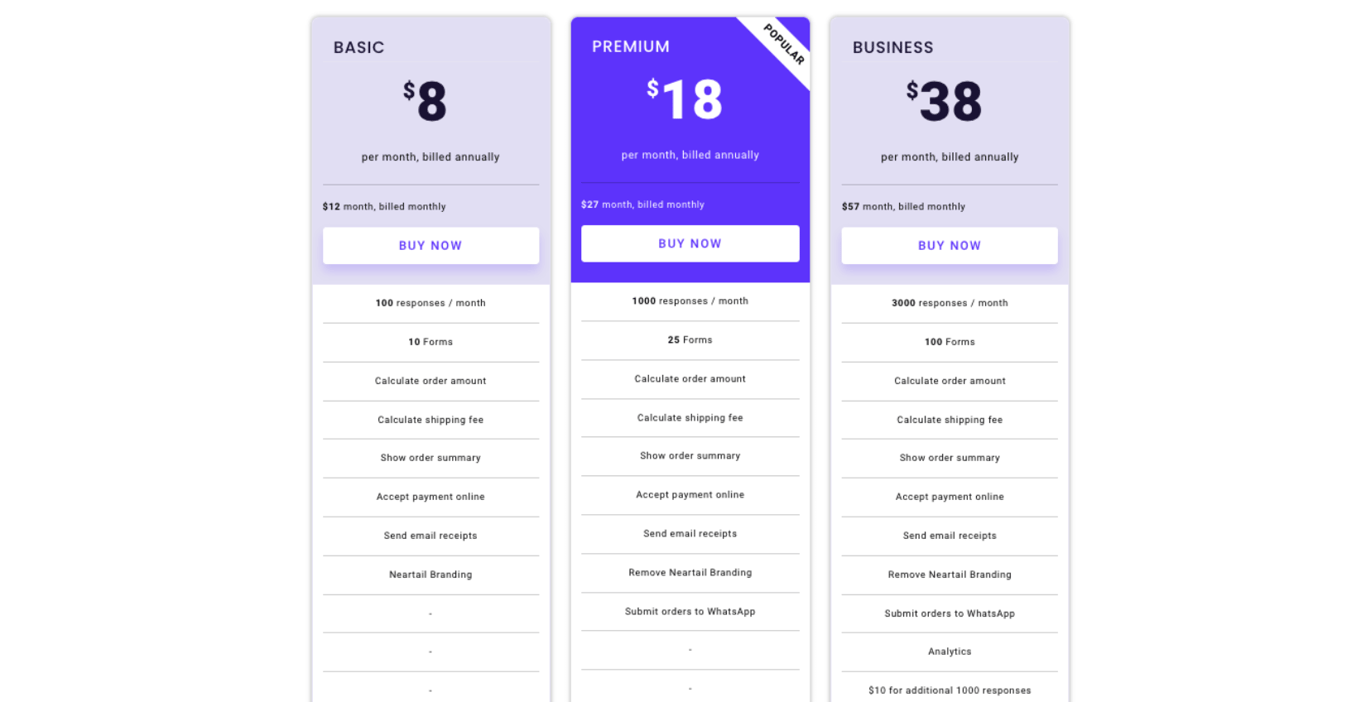 Neartail - Form builder for order form