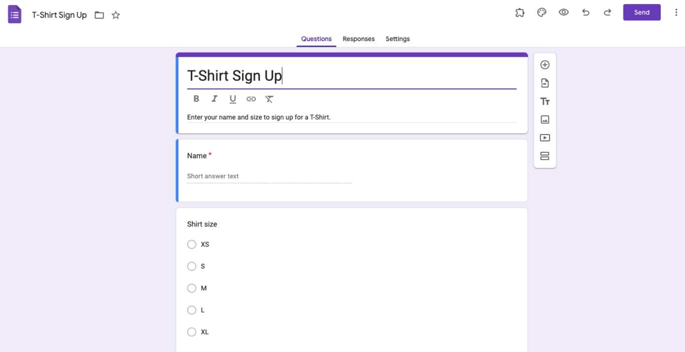 How to create a t shirt order form on Google Forms