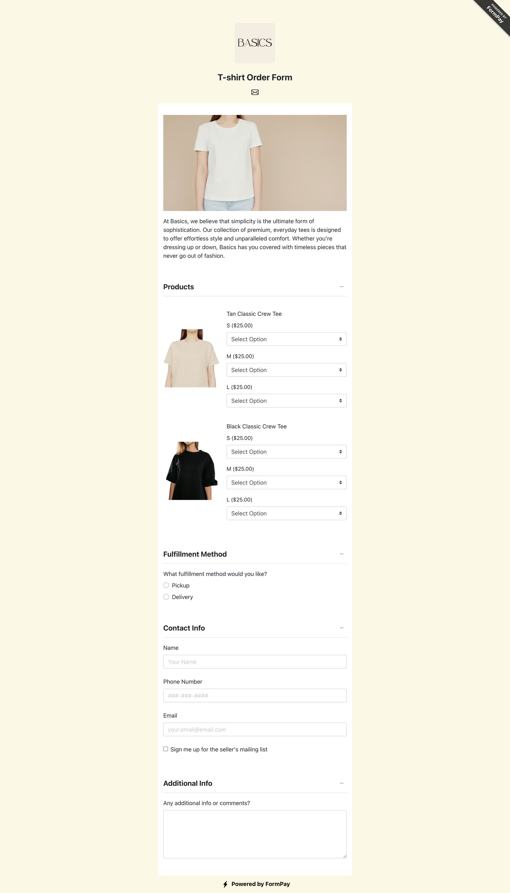 T-shirt Order Form Template