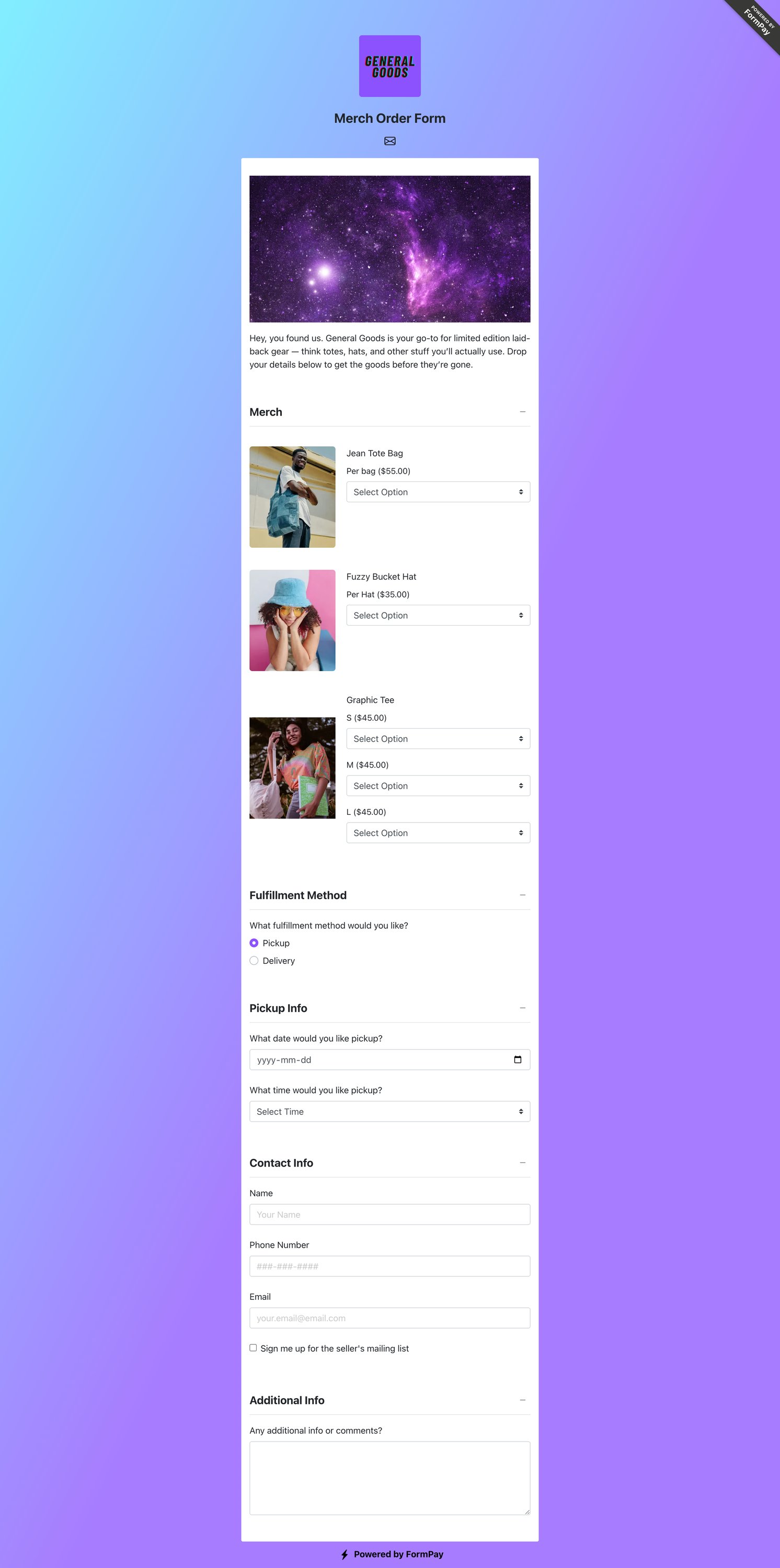 Clothing Order Form Template