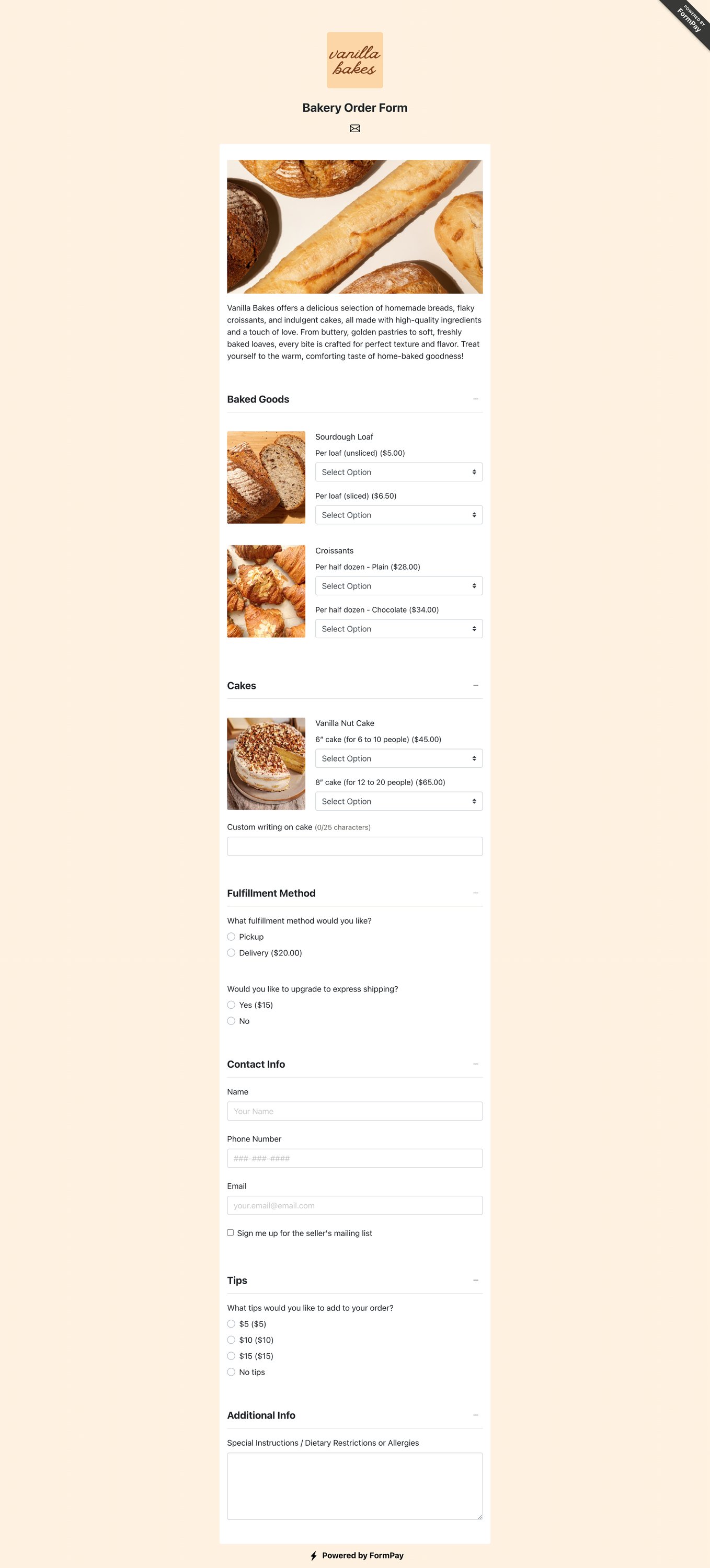 Bakery Order Form Template