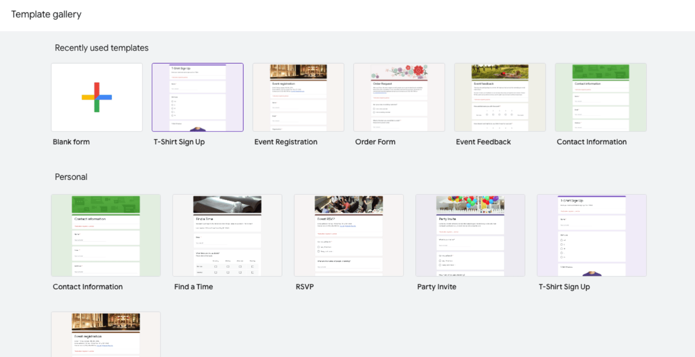 Google Forms Template Gallery