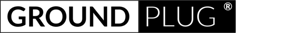 GroundPlug® Easy Mounting SystemTM Logo. The GroundPlug® logo. The word "GROUND" is in bold, black letters on a white rectangular background on the left. The word "PLUG" is in white, outlined letters on a black rectangular background on the right. A registered trademark symbol (®) is in the upper right corner of the black rectangle.
